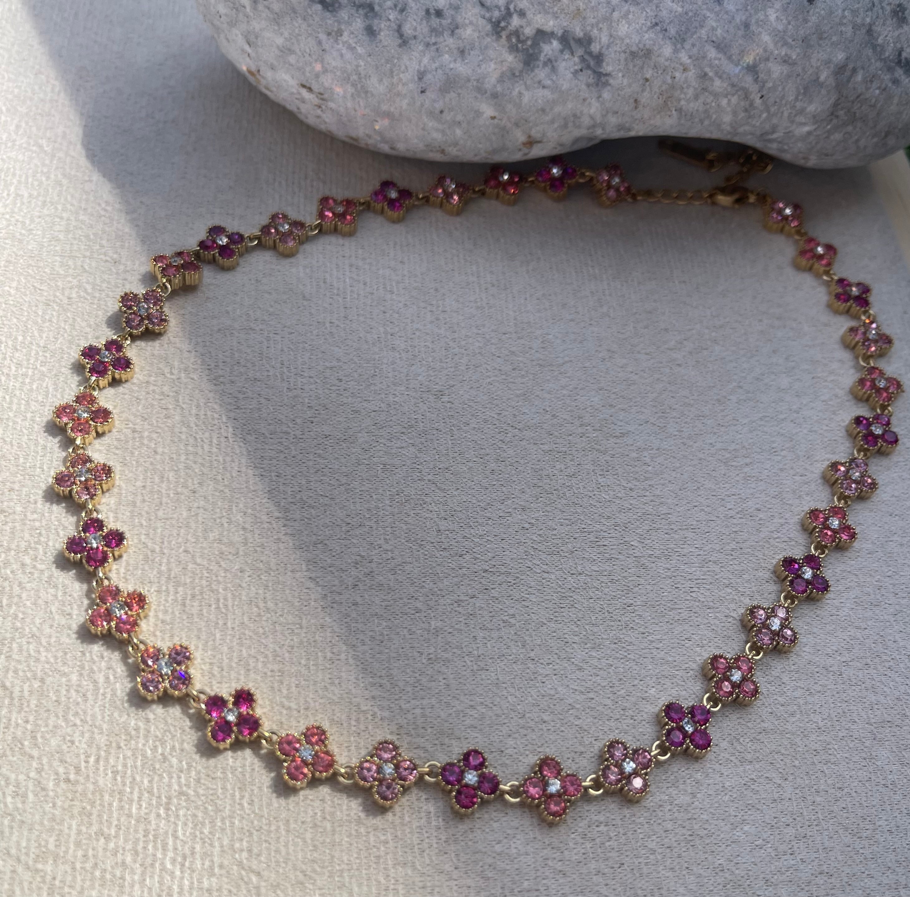 Collier Fleurs Multicolores – Rose & Violet