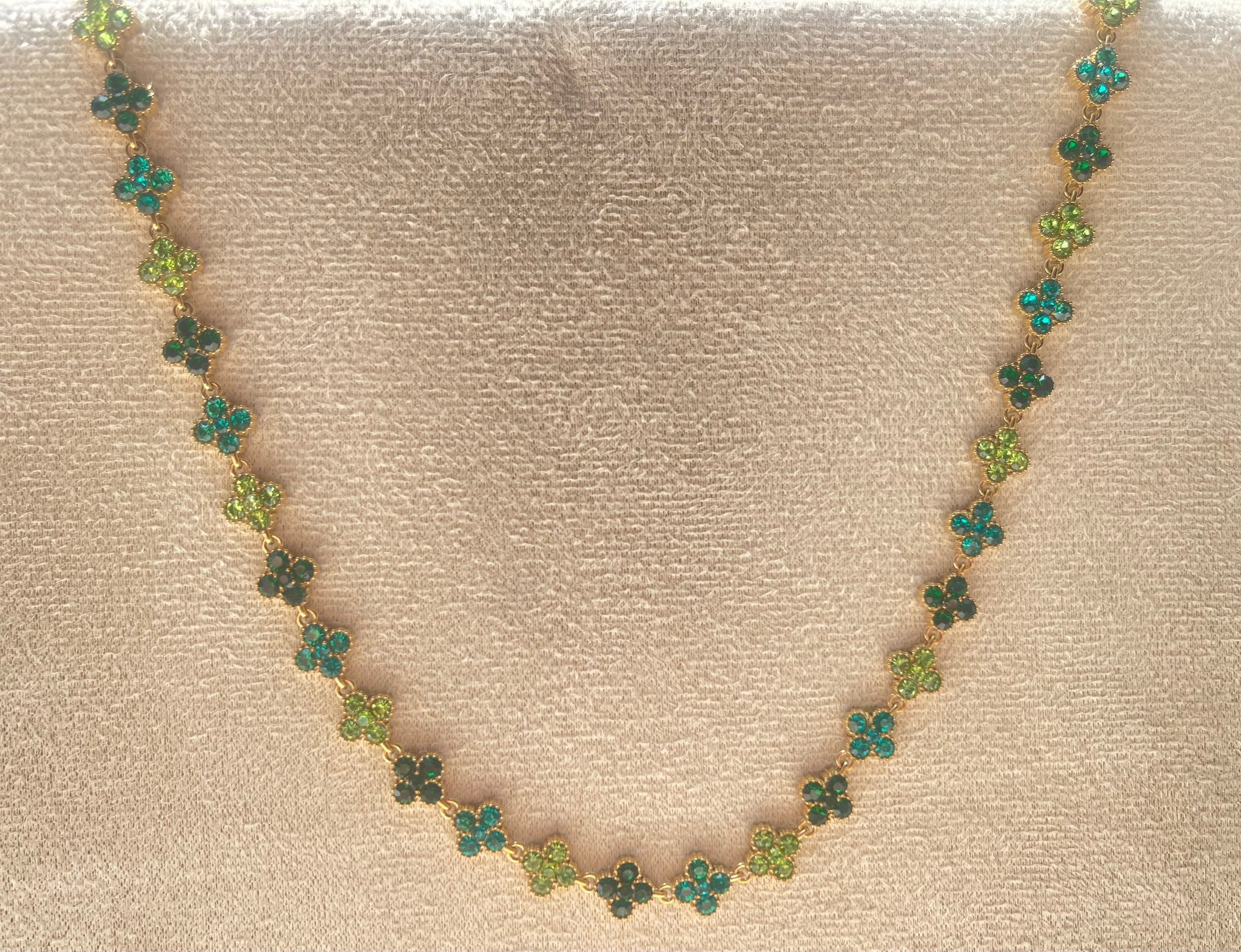 Collier Fleurs Zircon Tons Verts